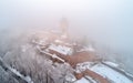 View of the Chateau du Haut-Koenigsbourg in fog. Alsace, France Royalty Free Stock Photo