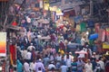 View of Chawri Bazar full of people in the evening from Jama Mas