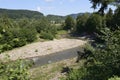 View of the Chechva river, riverbank and forest, rural houses on a background. Lugi village, Ukraine Royalty Free Stock Photo