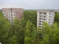 View of the Chernobyl power station from the roof of an abandoned building. Royalty Free Stock Photo