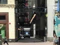 View of Chicago alley, people walking down Wells street