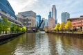 View of Chicago cityscape from Chicago River, United States Royalty Free Stock Photo