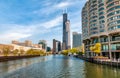 View of Chicago cityscape from Chicago River, United States Royalty Free Stock Photo