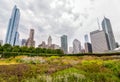 View of Chicago cityscape with skyscrapers from Millenium Park in cloudy day, USA Royalty Free Stock Photo