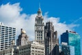 View of Chicago Famous Downtown buildings including Tribune Tower, Intercontinental Hotel, Wrigley Building.