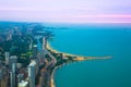 Chicago and Lake Michigan at sunset Royalty Free Stock Photo