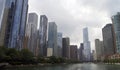 View of the Chicago River between the skyscrapers of the city of Chicago, Illinois, United States Royalty Free Stock Photo