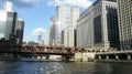 View of the Chicago River between the skyscrapers of the city of Chicago, Illinois, United States Royalty Free Stock Photo