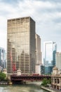 View of the Chicago riverside with a bridge and skyscraper Royalty Free Stock Photo