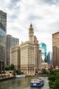 View of the Chicago riverside with a bridge and skyscraper Royalty Free Stock Photo