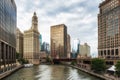 View of the Chicago riverside with a bridge and skyscraper Royalty Free Stock Photo