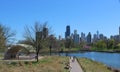 View of Chicago Skyline from Lincoln Park, with South Pond Pavilion