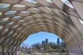 View of Chicago Skyline from Lincoln Park, Under South Pond Pavilion Royalty Free Stock Photo