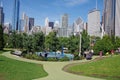 Chicago, IL, United States - September 3, 2017: View of Chicago skyline from Maggie Daley Park. Royalty Free Stock Photo