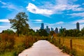 View of Chicago Skyline from a Trail at South Pond in Lincoln Park during Autumn Royalty Free Stock Photo