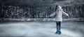 View of child  figure skater on winter lake Royalty Free Stock Photo