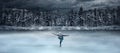 View of child figure skater on winter lake Royalty Free Stock Photo