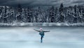 Hild figure skater on winter lake background Royalty Free Stock Photo