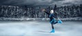 View of child  figure skater on winter lake Royalty Free Stock Photo