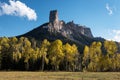 Chimney Rock and Courthouse Mountain in the early autumn of Southern Colorado. Royalty Free Stock Photo