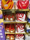 View at chocolate boxes displayed in a supermarket rack Royalty Free Stock Photo