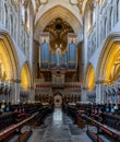View of the Choir and the church organ inside the historic cathedral of Wells Royalty Free Stock Photo