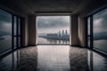 View of the Chongqing cityscape and skyline in a cloudy sky from an empty floor Royalty Free Stock Photo