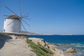 Chora village Windmills - Mykonos Cyclades island - Aegean sea - Greece Royalty Free Stock Photo