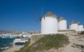 Chora village Windmills - Mykonos Cyclades island - Aegean sea - Greece Royalty Free Stock Photo