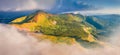 View of Chornogora ridge flying through the clouds.