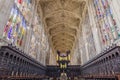 View from chorus of interior of King\'s college chapel, with the pipe organ, in Cambridge University, Royalty Free Stock Photo