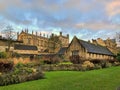 The view of Christ Church buildings: Great Dining Hall and Bodley Tower from the Memorial Gardens. Oxford University. England Royalty Free Stock Photo