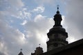 view of christian church bell tower blue sky with clouds on background Royalty Free Stock Photo