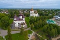 Christmas Cathedral with bell tower shooting from quadrocopter. Kargopol, Russia