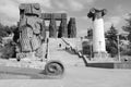 view on the Chronicle of Georgia monument. monochrome view. real Sakartvelo or Georgia. combination of past and modern. Stonehenge