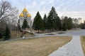 View of The Church of All Saints  in Mamayev Hill War Memorial in Volgograd. Russian orthodox theme Royalty Free Stock Photo