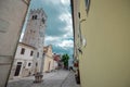 View of a church and bell tower in the medieval village of Motov Royalty Free Stock Photo