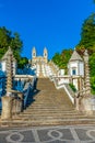 View of the church of Bom Jesus do Monte in Braga famous for sculpture decorated staircase leading to it, Portugal