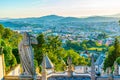 View of the church of Bom Jesus do Monte in Braga famous for sculpture decorated staircase leading to it, Portugal