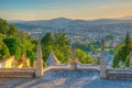 View of the church of Bom Jesus do Monte in Braga famous for sculpture decorated staircase leading to it, Portugal