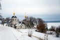 View of the Church of Constantine and Helena and the Pike River on a winter day