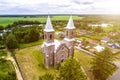 View of the church from the drone, as if the god looks from above Royalty Free Stock Photo