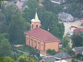 View of the church from the height of the mountain. Royalty Free Stock Photo