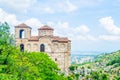 View of the Church of the Holy Mother of God inside of the Asen's Fortress in Rhodopes mountain, Asenovgrad, Bulgaria Royalty Free Stock Photo