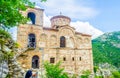 View of the Church of the Holy Mother of God inside of the Asen& x27;s Fortress in Rhodopes mountain, Asenovgrad, Bulgaria Royalty Free Stock Photo