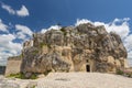 View of the church of Madonna de Idris Chiesa Rupestre di Santa Maria di Idris in the rock. Cave church in Sassi old town.