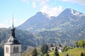 View on church near Gruyere castle, Switzerland