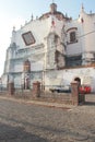 View of church with oblique and colonial windows in pueblo Zimapan Hidalgo Mexico