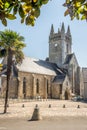 View at the Church of Our Lady of the Assumption (Notre Dame) in the streets of Quimperle in France