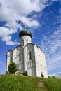 The church of Pokrova-na-Nerli, year 1165, on a hill in Bogolyubovo, Russia Royalty Free Stock Photo